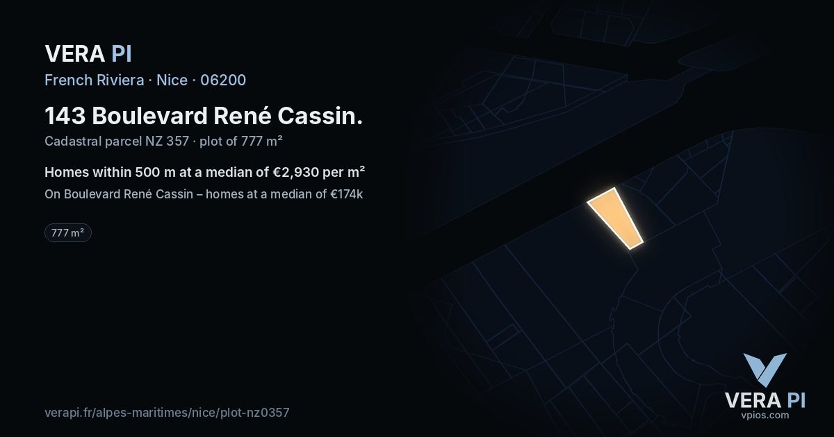 143 Boulevard René Cassin, Nice at night – the plot lit, the parcels around coloured by the prices near them