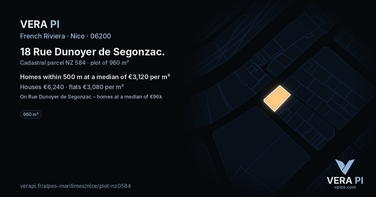 18 Rue Dunoyer de Segonzac, Nice at night – the plot lit, the parcels around coloured by the prices near them