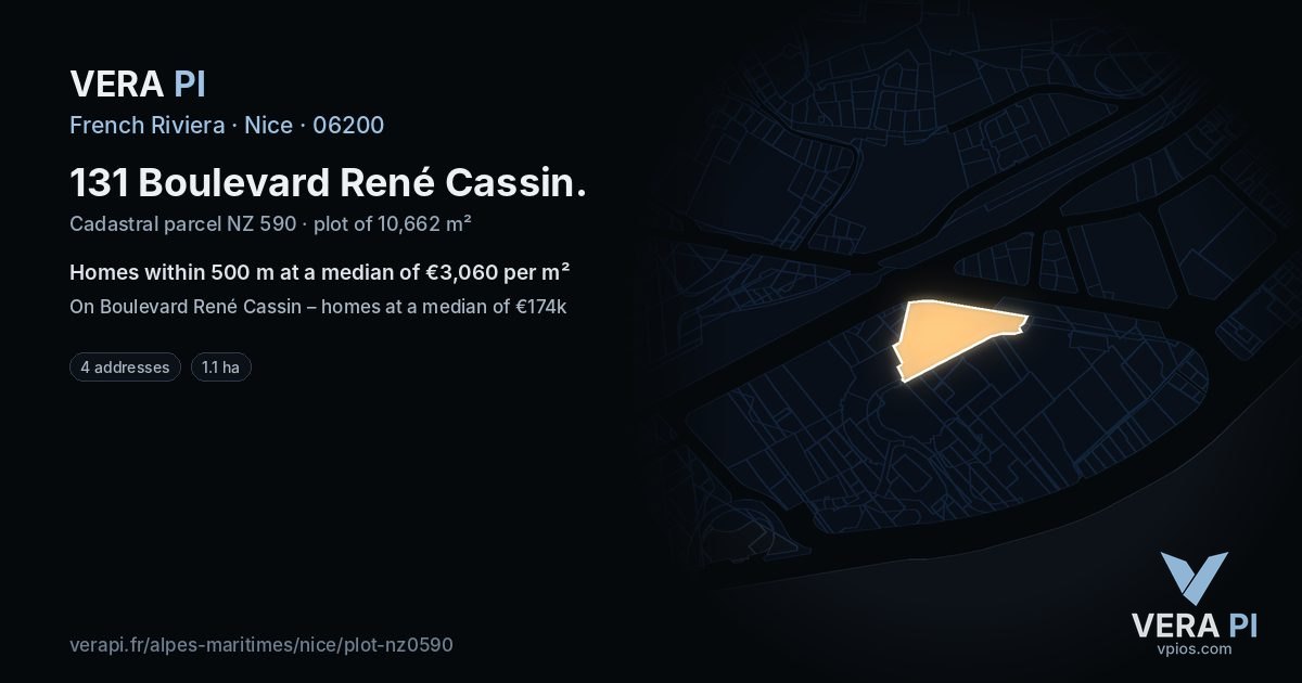 131 Boulevard René Cassin, Nice at night – the plot lit, the parcels around coloured by the prices near them
