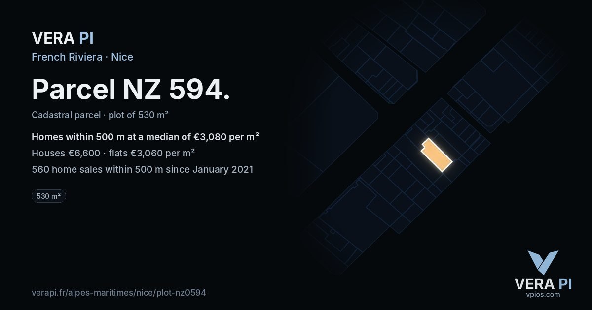 Parcel NZ 594, Nice at night – the plot lit, the parcels around coloured by the prices near them