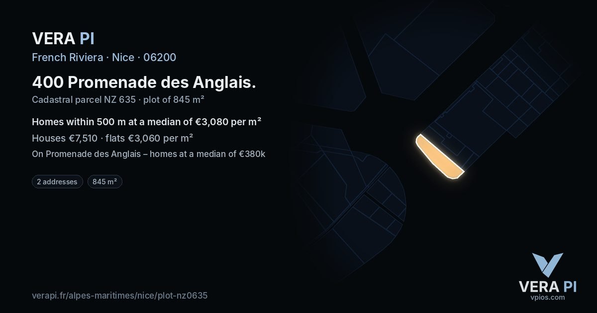 400 Promenade des Anglais, Nice at night – the plot lit, the parcels around coloured by the prices near them
