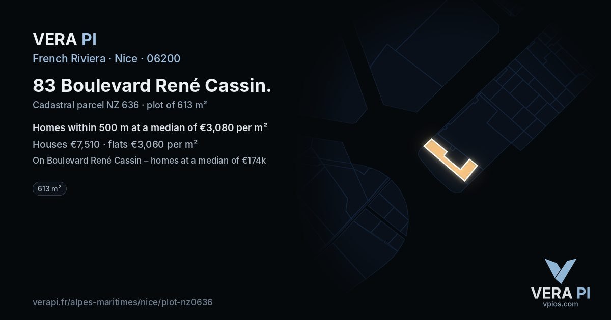83 Boulevard René Cassin, Nice at night – the plot lit, the parcels around coloured by the prices near them