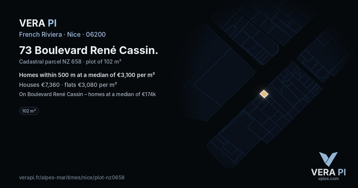 73 Boulevard René Cassin, Nice at night – the plot lit, the parcels around coloured by the prices near them