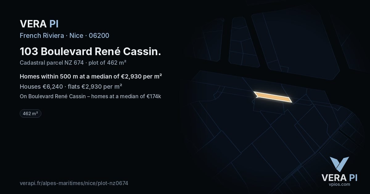 103 Boulevard René Cassin, Nice at night – the plot lit, the parcels around coloured by the prices near them