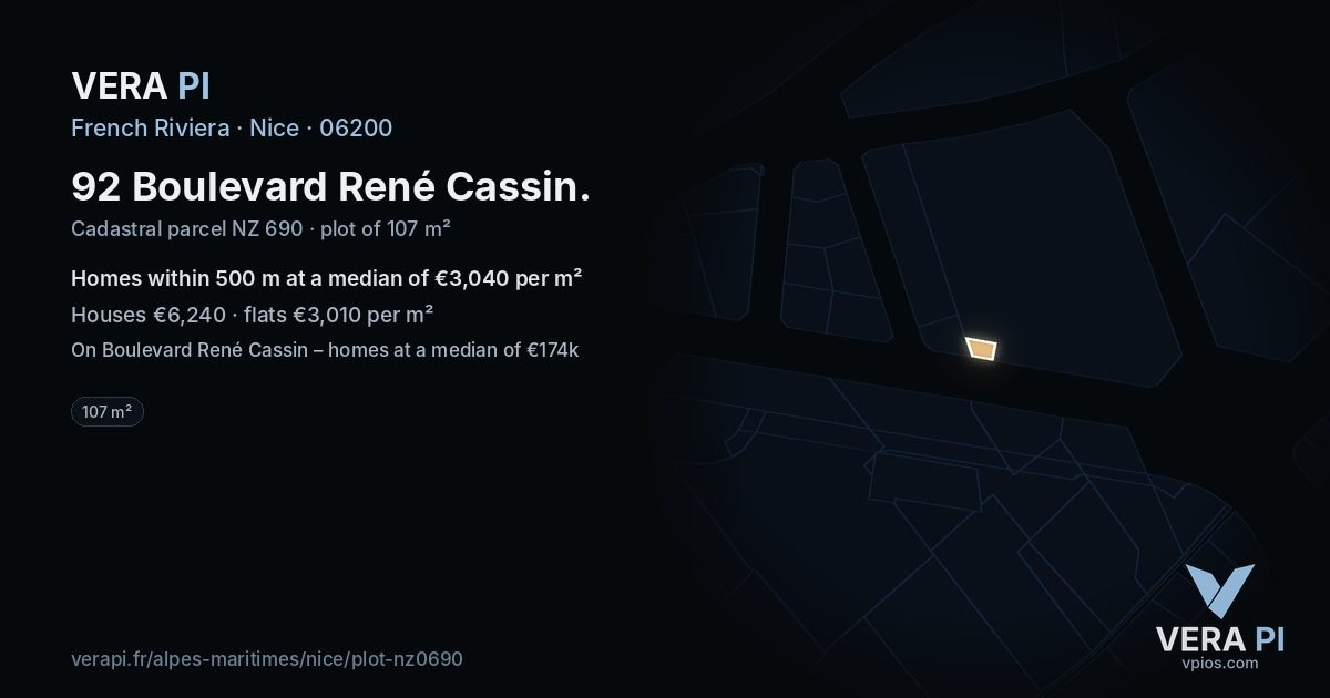 92 Boulevard René Cassin, Nice at night – the plot lit, the parcels around coloured by the prices near them