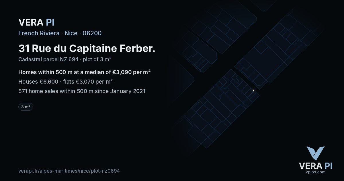 31 Rue du Capitaine Ferber, Nice at night – the plot lit, the parcels around coloured by the prices near them