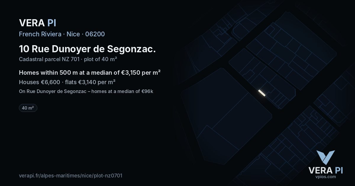 10 Rue Dunoyer de Segonzac, Nice at night – the plot lit, the parcels around coloured by the prices near them