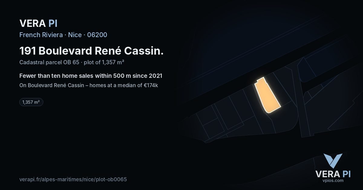 191 Boulevard René Cassin, Nice at night – the plot lit, the parcels around coloured by the prices near them