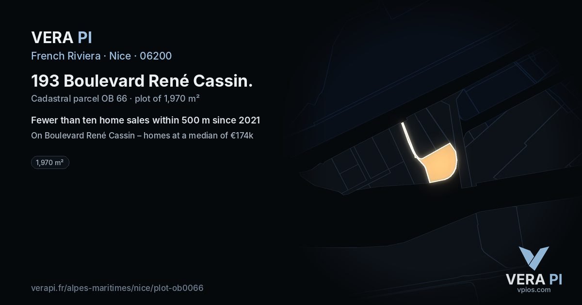 193 Boulevard René Cassin, Nice at night – the plot lit, the parcels around coloured by the prices near them