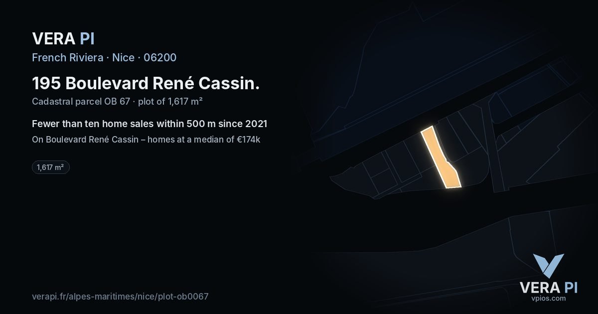 195 Boulevard René Cassin, Nice at night – the plot lit, the parcels around coloured by the prices near them