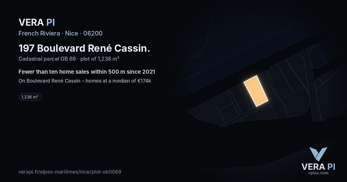 197 Boulevard René Cassin, Nice at night – the plot lit, the parcels around coloured by the prices near them