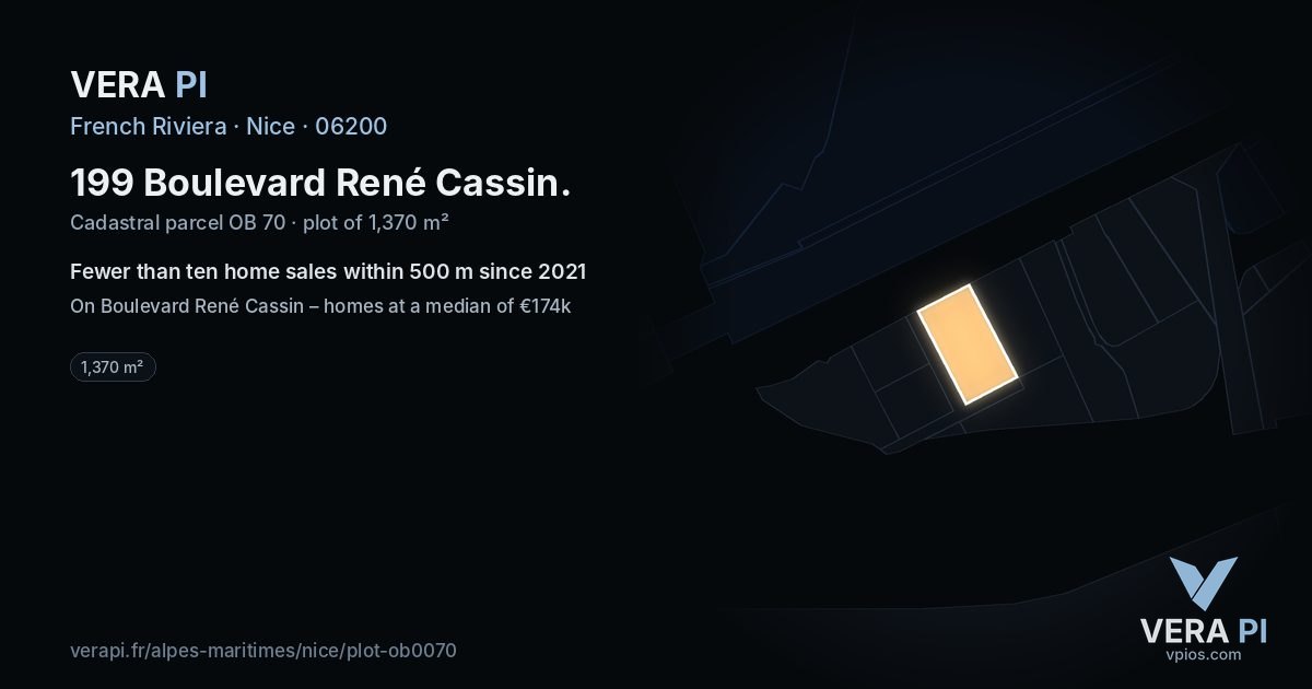 199 Boulevard René Cassin, Nice at night – the plot lit, the parcels around coloured by the prices near them