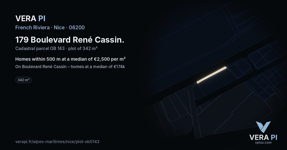 179 Boulevard René Cassin, Nice at night – the plot lit, the parcels around coloured by the prices near them