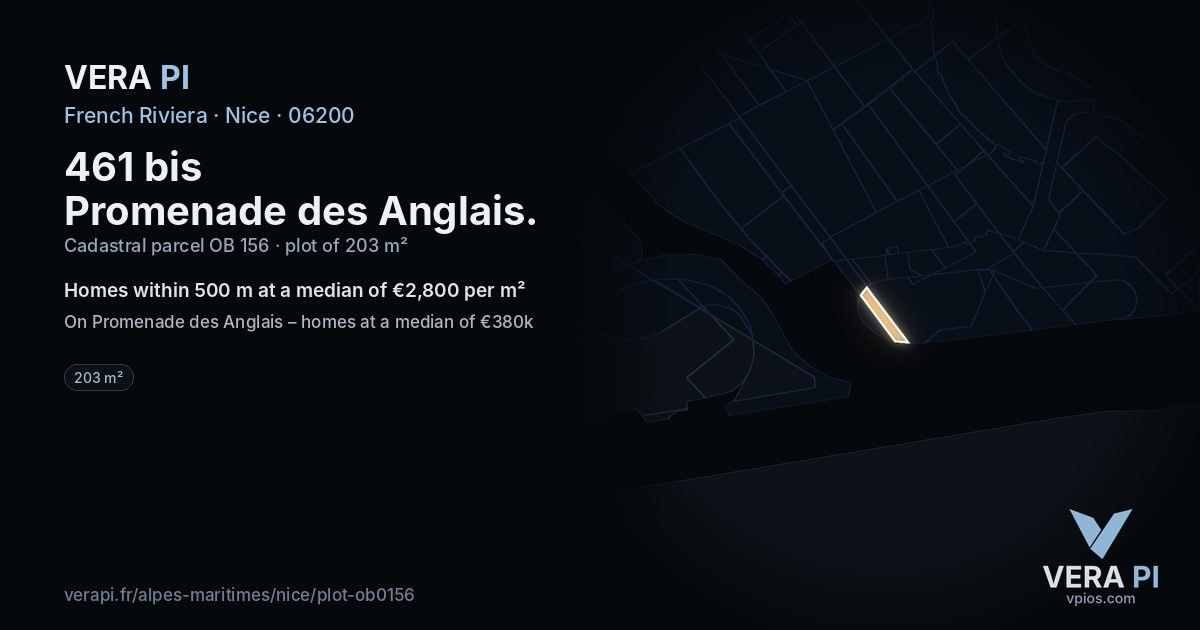 461 bis Promenade des Anglais, Nice at night – the plot lit, the parcels around coloured by the prices near them
