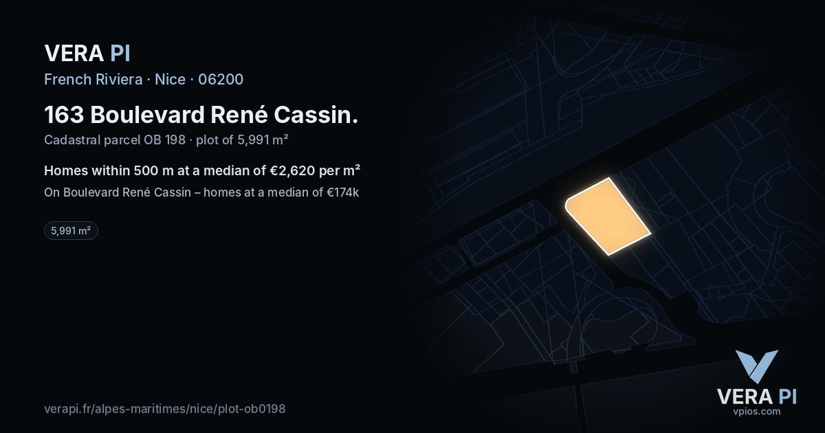 163 Boulevard René Cassin, Nice at night – the plot lit, the parcels around coloured by the prices near them