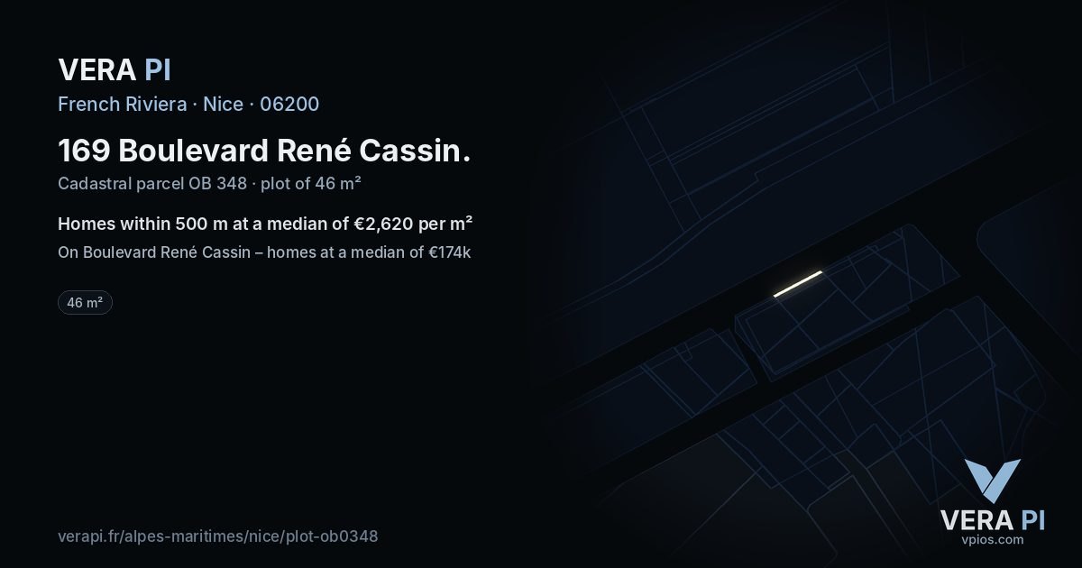 169 Boulevard René Cassin, Nice at night – the plot lit, the parcels around coloured by the prices near them