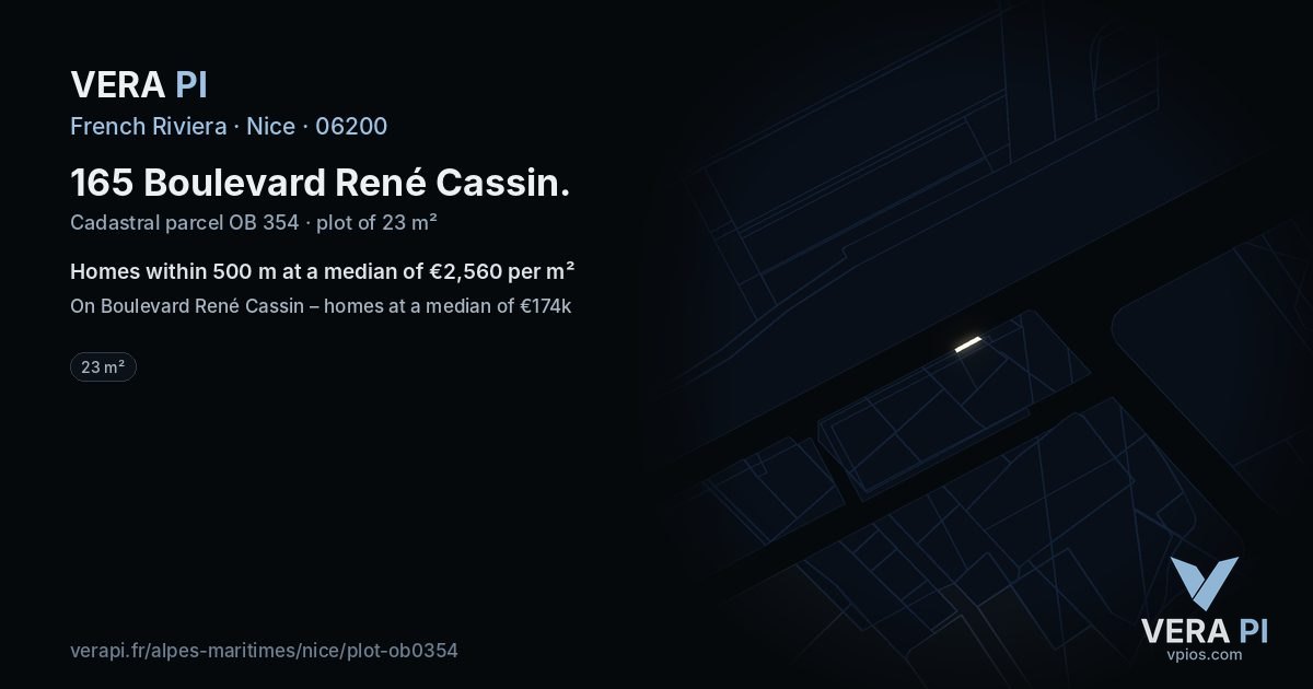 165 Boulevard René Cassin, Nice at night – the plot lit, the parcels around coloured by the prices near them