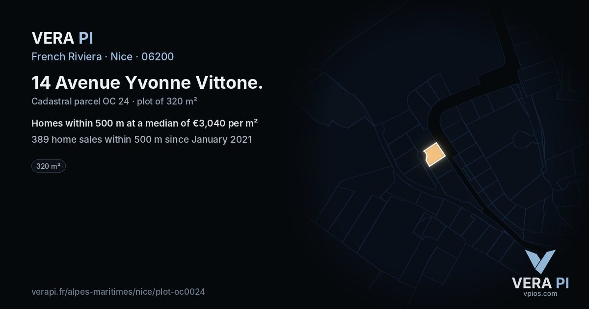 14 Avenue Yvonne Vittone, Nice at night – the plot lit, the parcels around coloured by the prices near them