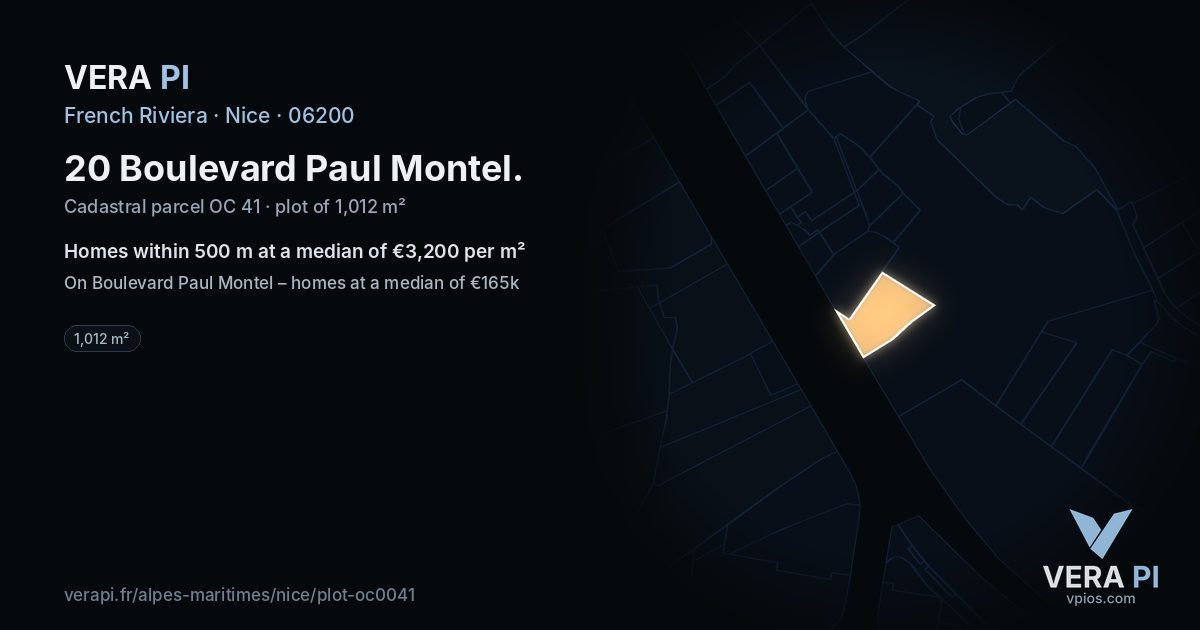 20 Boulevard Paul Montel, Nice at night – the plot lit, the parcels around coloured by the prices near them