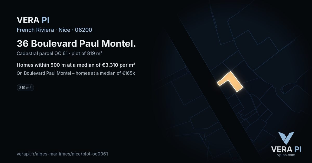 36 Boulevard Paul Montel, Nice at night – the plot lit, the parcels around coloured by the prices near them