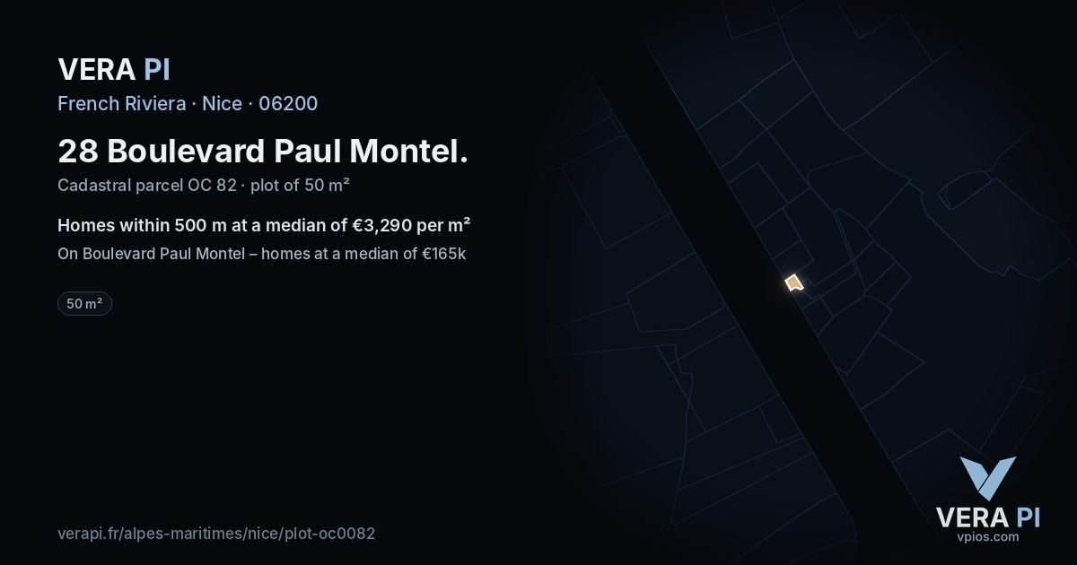 28 Boulevard Paul Montel, Nice at night – the plot lit, the parcels around coloured by the prices near them