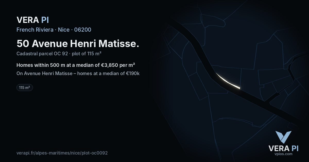 50 Avenue Henri Matisse, Nice at night – the plot lit, the parcels around coloured by the prices near them