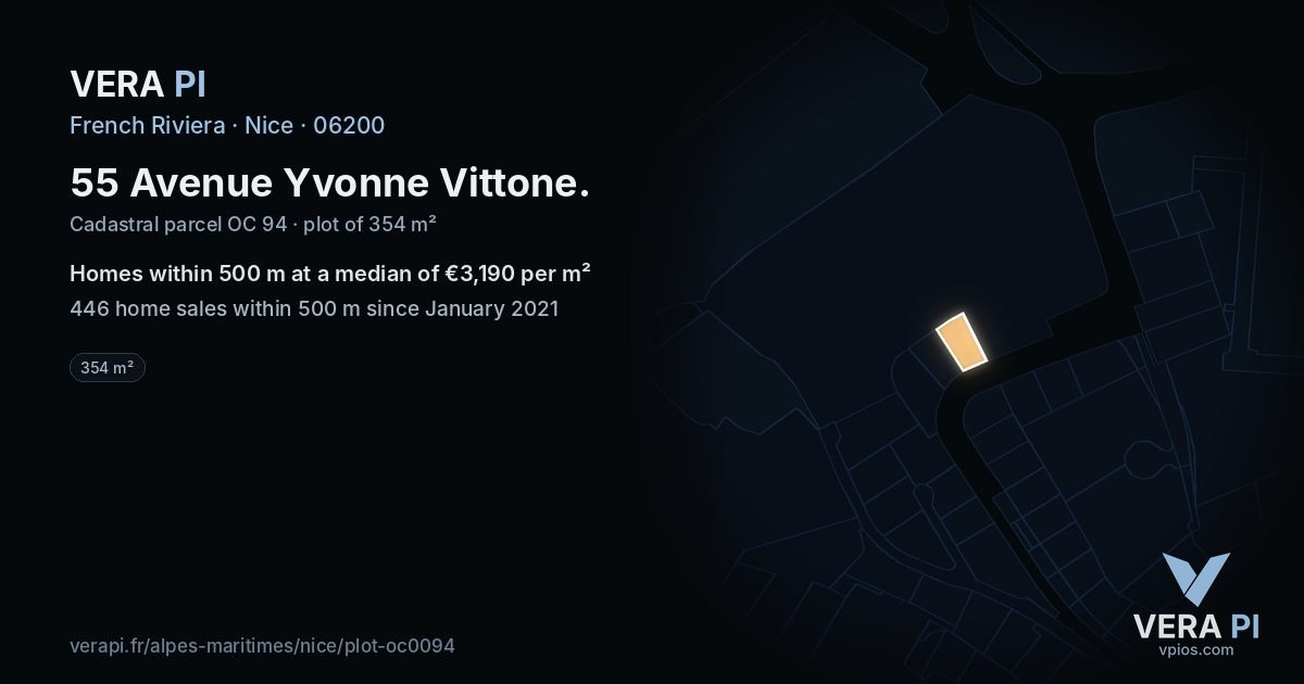 55 Avenue Yvonne Vittone, Nice at night – the plot lit, the parcels around coloured by the prices near them