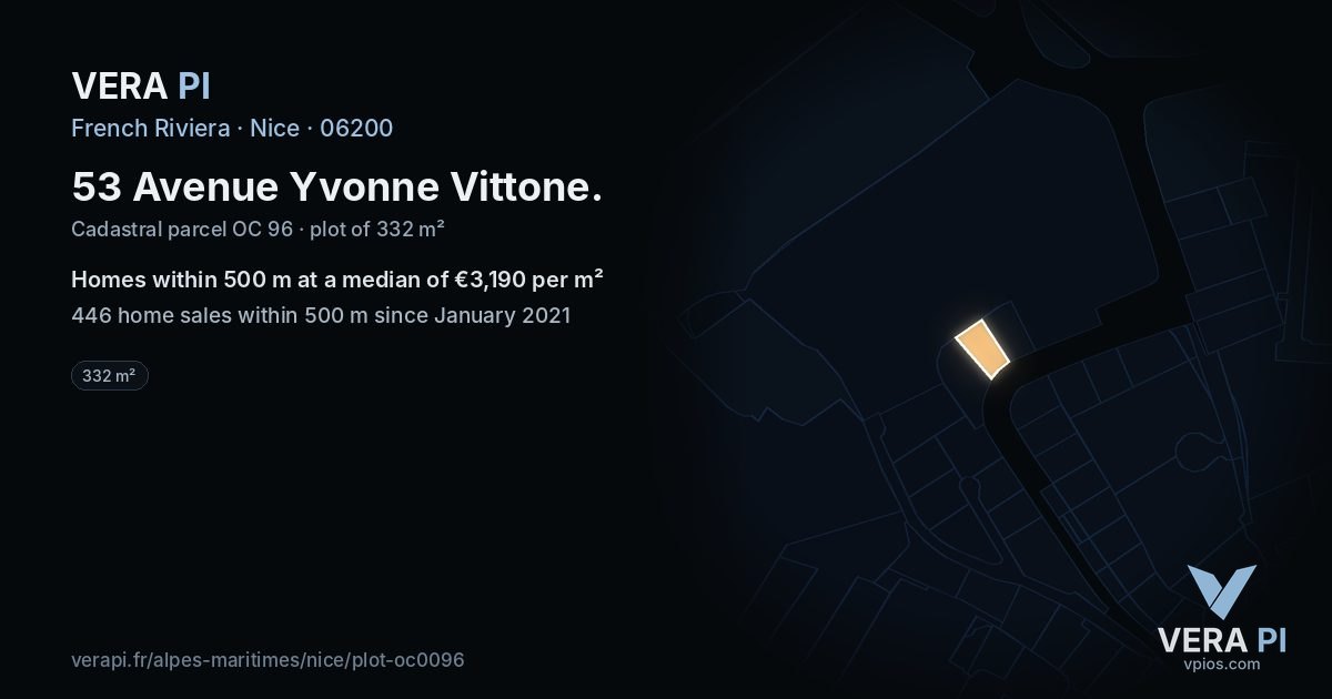 53 Avenue Yvonne Vittone, Nice at night – the plot lit, the parcels around coloured by the prices near them