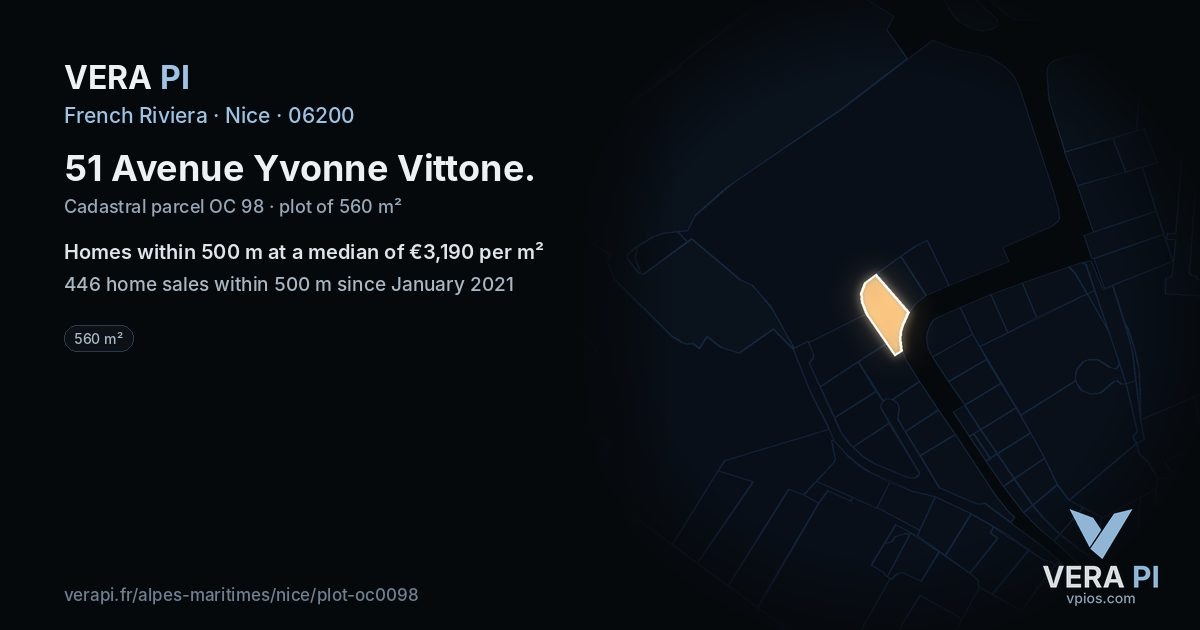 51 Avenue Yvonne Vittone, Nice at night – the plot lit, the parcels around coloured by the prices near them