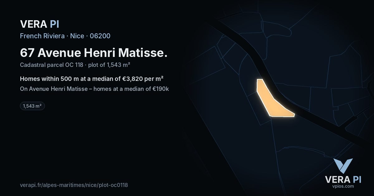 67 Avenue Henri Matisse, Nice at night – the plot lit, the parcels around coloured by the prices near them