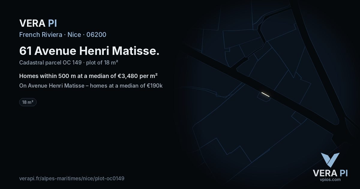 61 Avenue Henri Matisse, Nice at night – the plot lit, the parcels around coloured by the prices near them