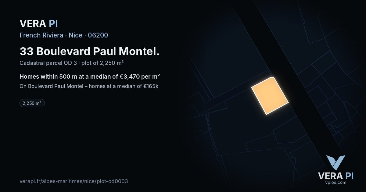 33 Boulevard Paul Montel, Nice at night – the plot lit, the parcels around coloured by the prices near them