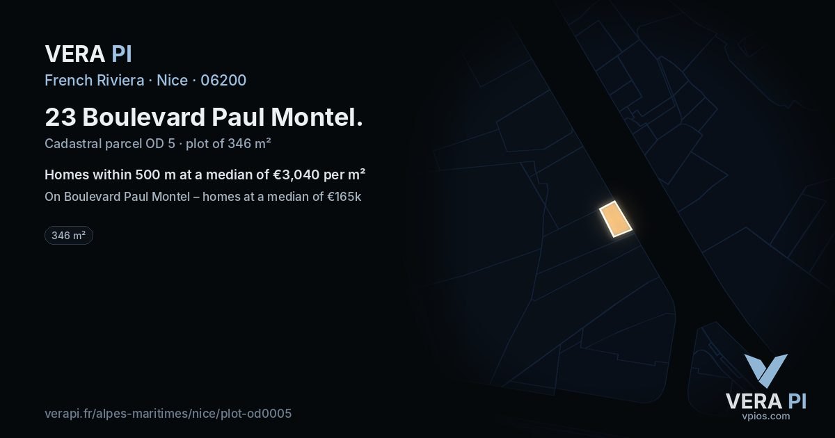 23 Boulevard Paul Montel, Nice at night – the plot lit, the parcels around coloured by the prices near them