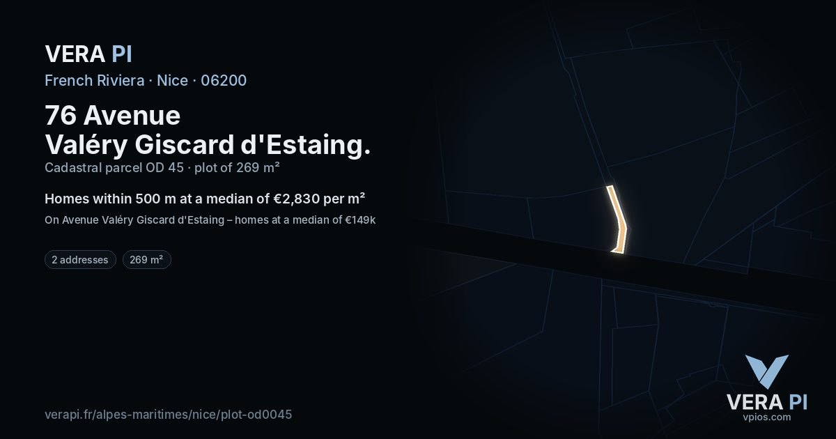 76 Avenue Valéry Giscard d'Estaing, Nice at night – the plot lit, the parcels around coloured by the prices near them