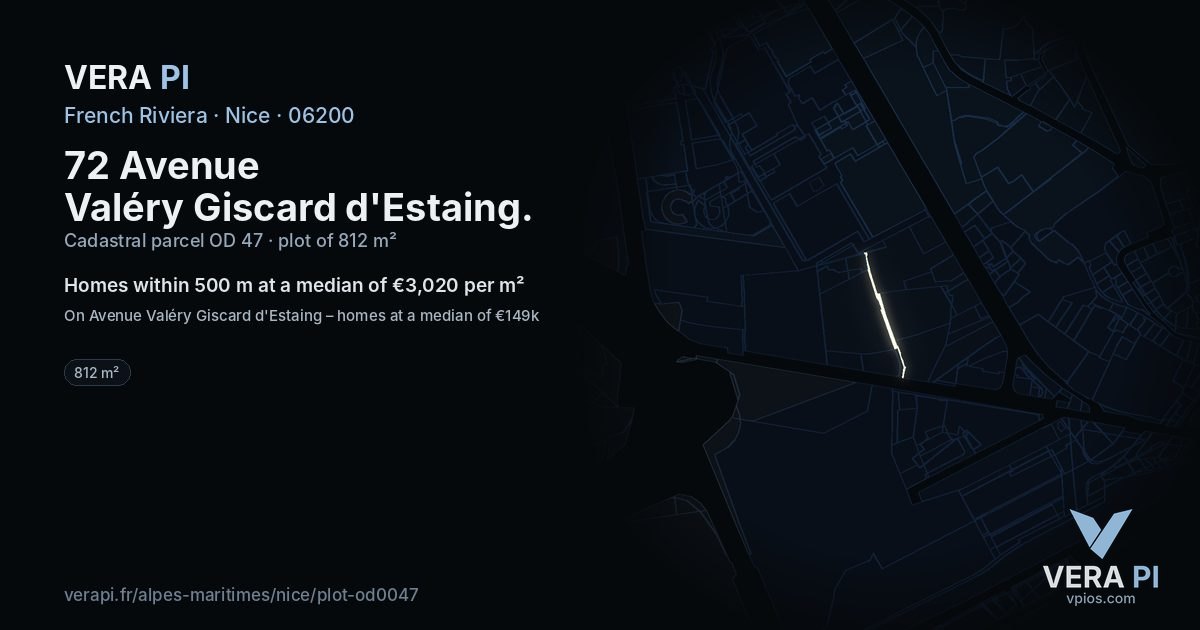 72 Avenue Valéry Giscard d'Estaing, Nice at night – the plot lit, the parcels around coloured by the prices near them