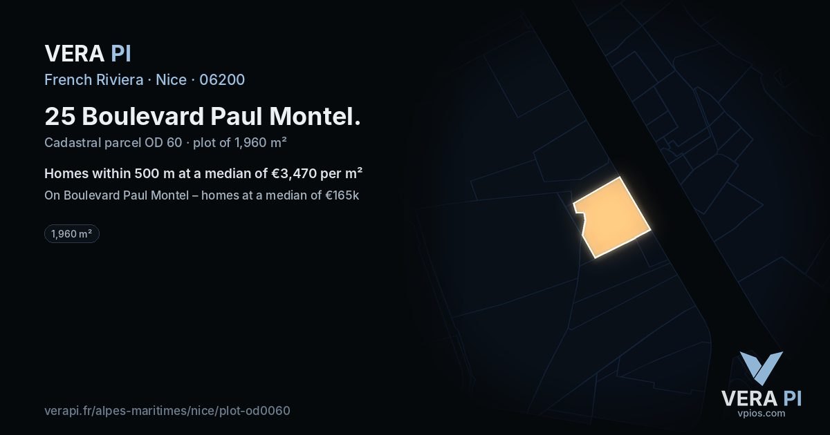 25 Boulevard Paul Montel, Nice at night – the plot lit, the parcels around coloured by the prices near them