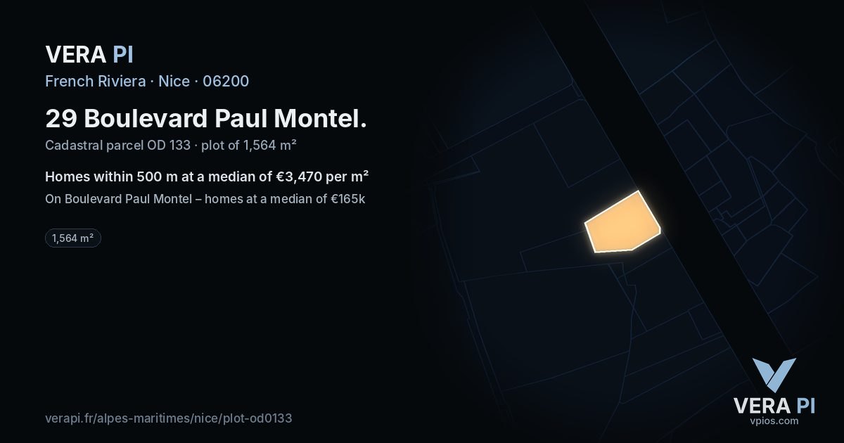 29 Boulevard Paul Montel, Nice at night – the plot lit, the parcels around coloured by the prices near them