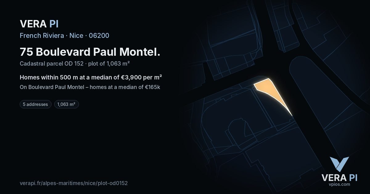 75 Boulevard Paul Montel, Nice at night – the plot lit, the parcels around coloured by the prices near them