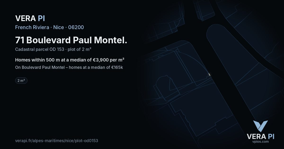 71 Boulevard Paul Montel, Nice at night – the plot lit, the parcels around coloured by the prices near them