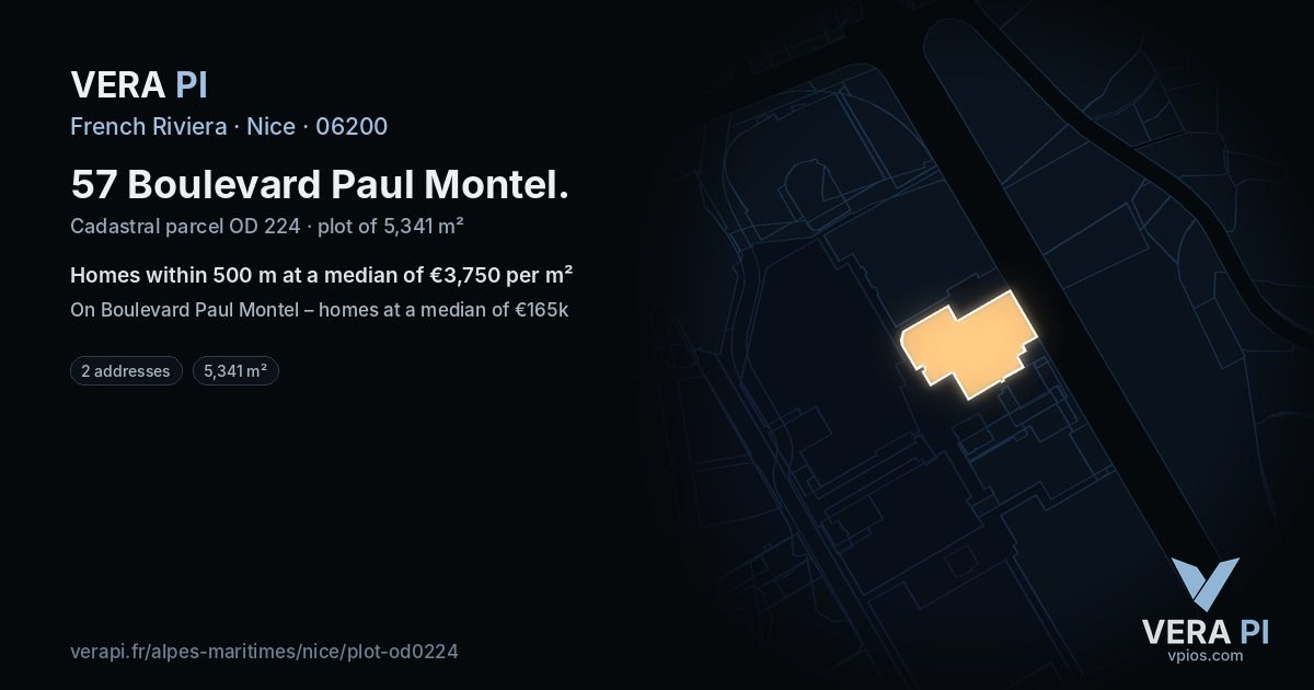 57 Boulevard Paul Montel, Nice at night – the plot lit, the parcels around coloured by the prices near them