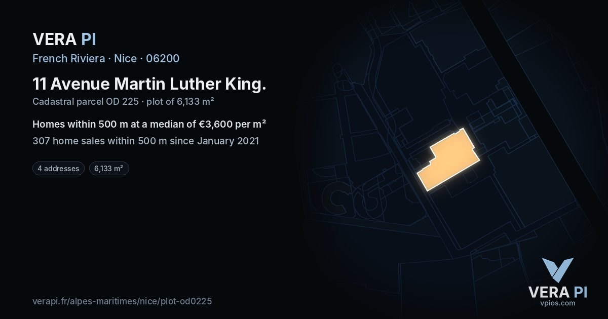 11 Avenue Martin Luther King, Nice at night – the plot lit, the parcels around coloured by the prices near them