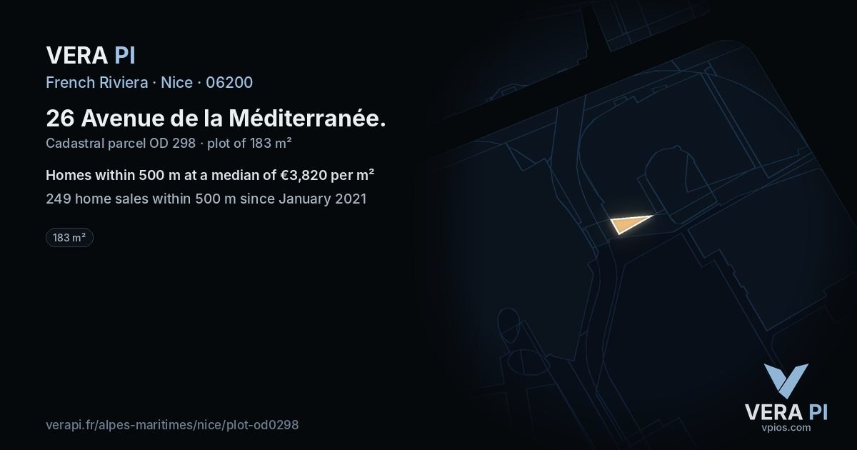 26 Avenue de la Méditerranée, Nice at night – the plot lit, the parcels around coloured by the prices near them