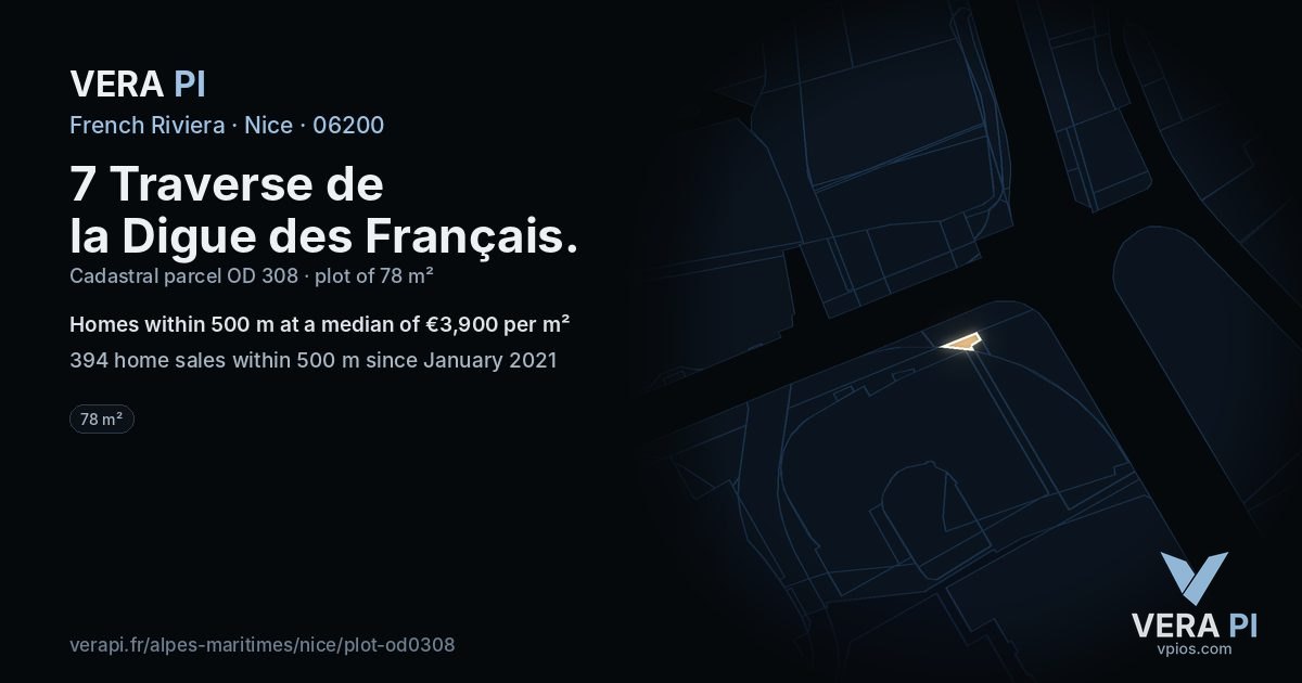 7 Traverse de la Digue des Français, Nice at night – the plot lit, the parcels around coloured by the prices near them