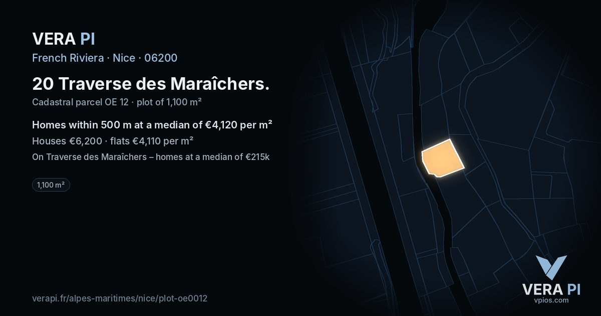 20 Traverse des Maraîchers, Nice at night – the plot lit, the parcels around coloured by the prices near them