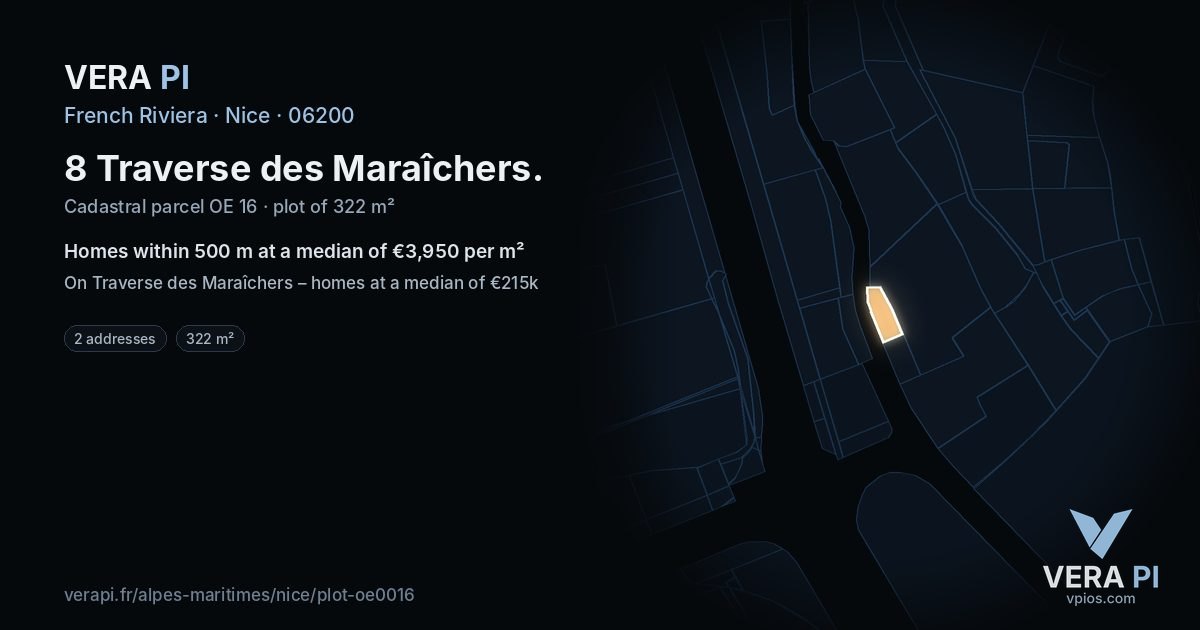 8 Traverse des Maraîchers, Nice at night – the plot lit, the parcels around coloured by the prices near them