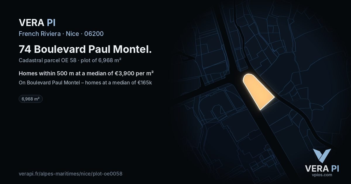 74 Boulevard Paul Montel, Nice at night – the plot lit, the parcels around coloured by the prices near them