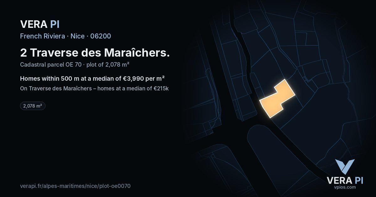 2 Traverse des Maraîchers, Nice at night – the plot lit, the parcels around coloured by the prices near them