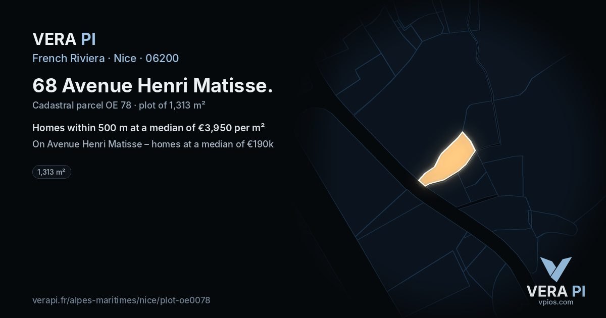 68 Avenue Henri Matisse, Nice at night – the plot lit, the parcels around coloured by the prices near them