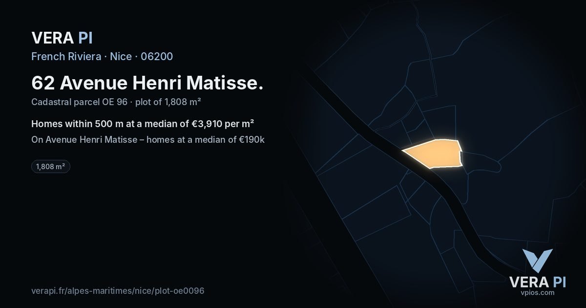 62 Avenue Henri Matisse, Nice at night – the plot lit, the parcels around coloured by the prices near them