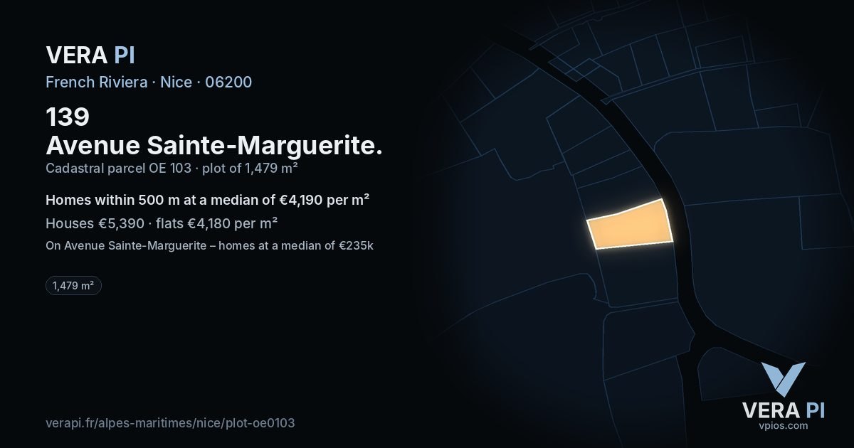 139 Avenue Sainte-Marguerite, Nice at night – the plot lit, the parcels around coloured by the prices near them